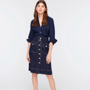 Button-up skirt with removable belt in stretch linen